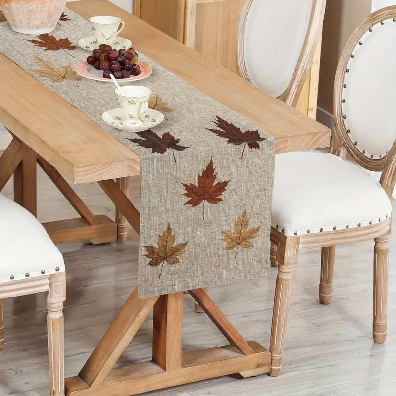 Autumn Maple Leaf Table Runner - Rustic Fall Thanksgiving Decor