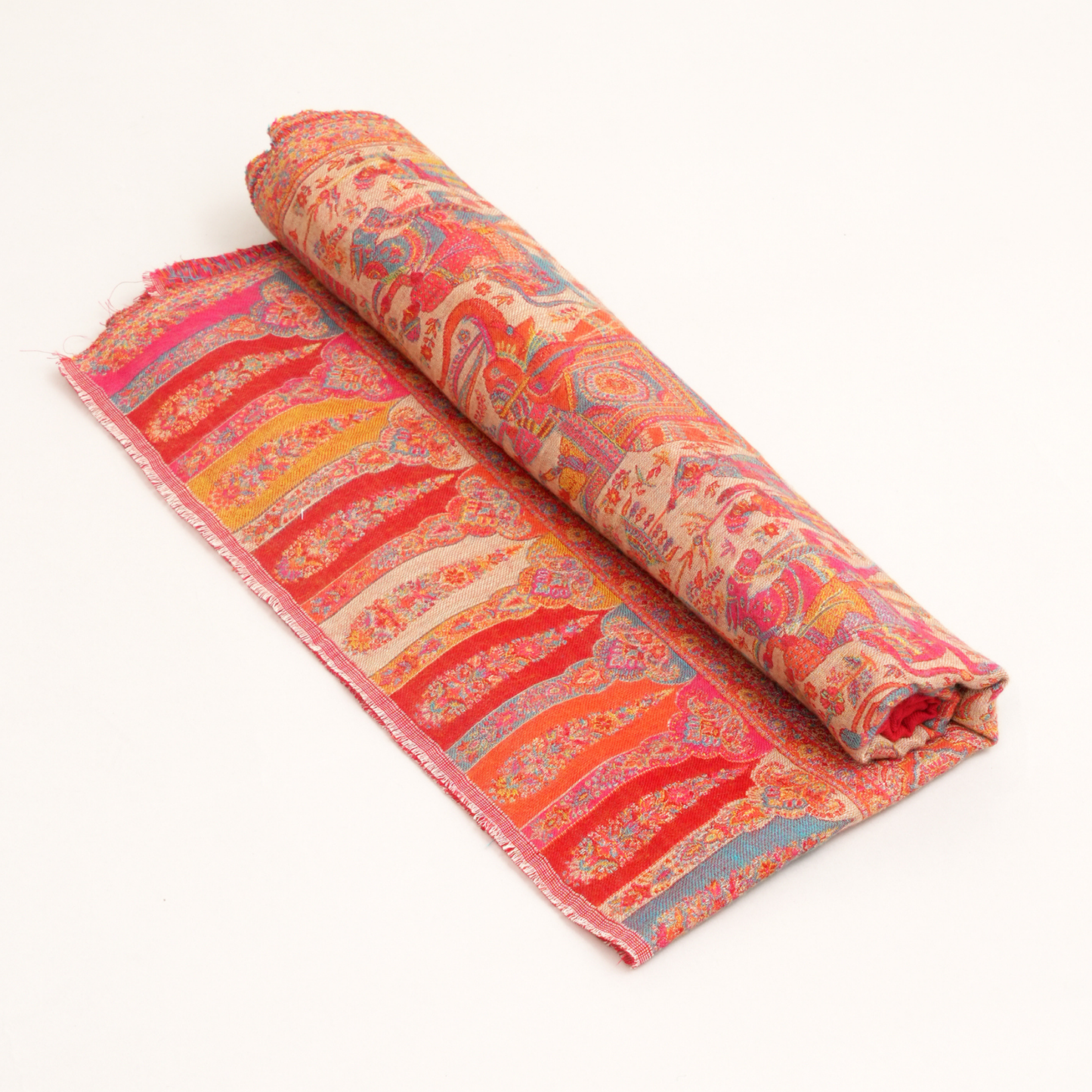 Scarf | Merino Wool 4-Side Border | Red