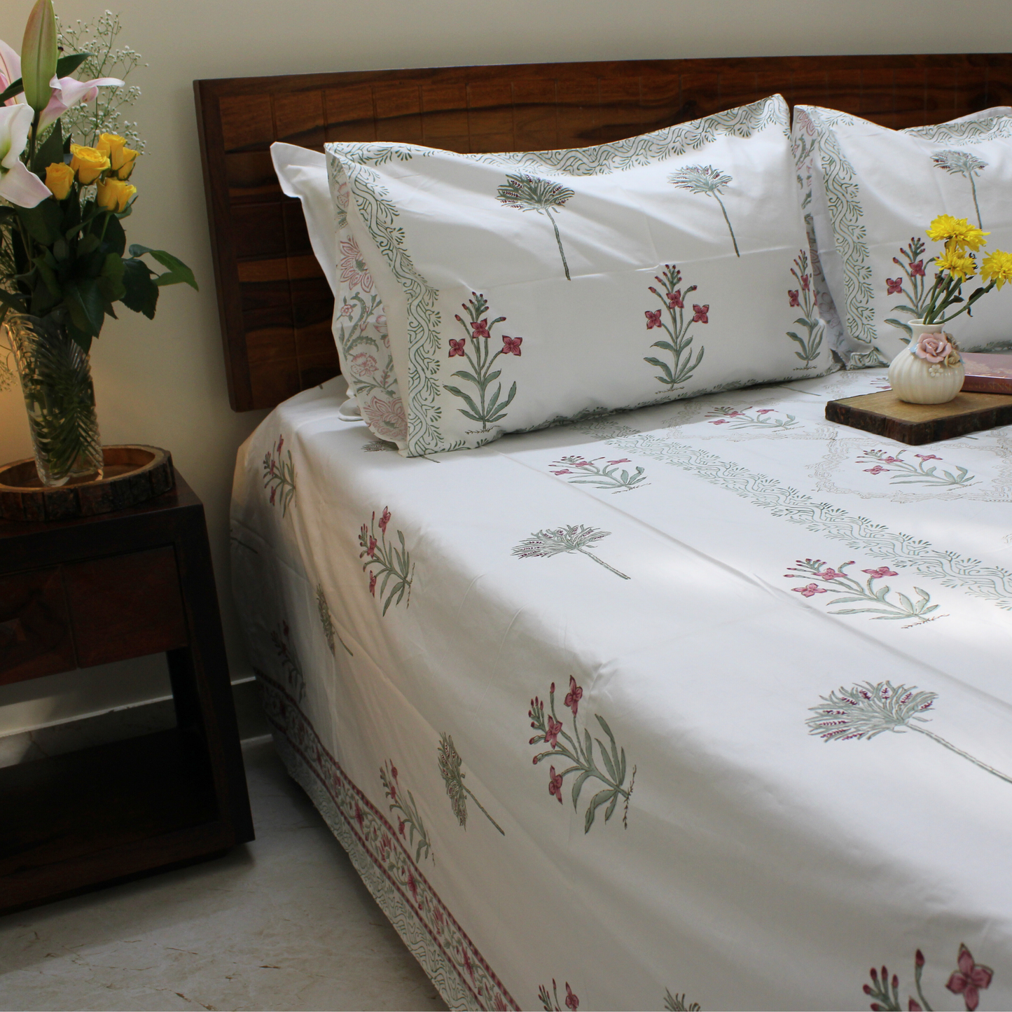 Bedsheet | Handblock Cotton Garden Inspired | Set of 3