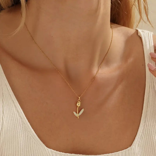 Floral Pendant Necklace - Stainless Steel Hypoallergenic