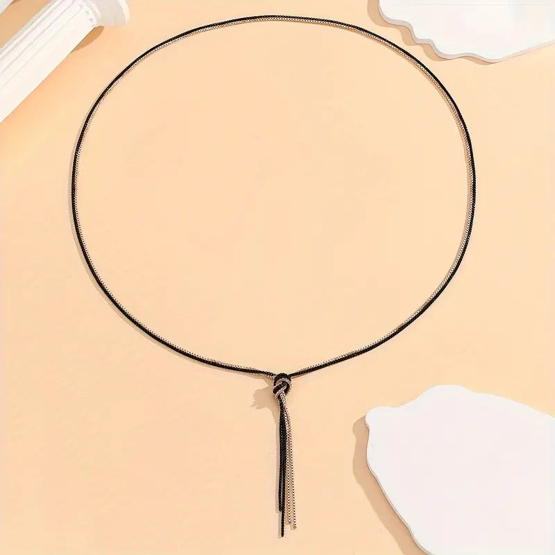 Black Rose Necklace - Long Chain Fashion Jewelry