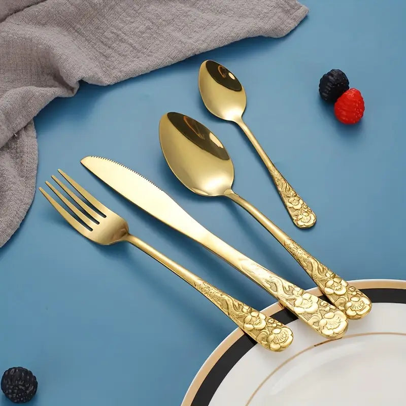 24-Piece Stainless Steel Cutlery Set - Patterned Cutlery