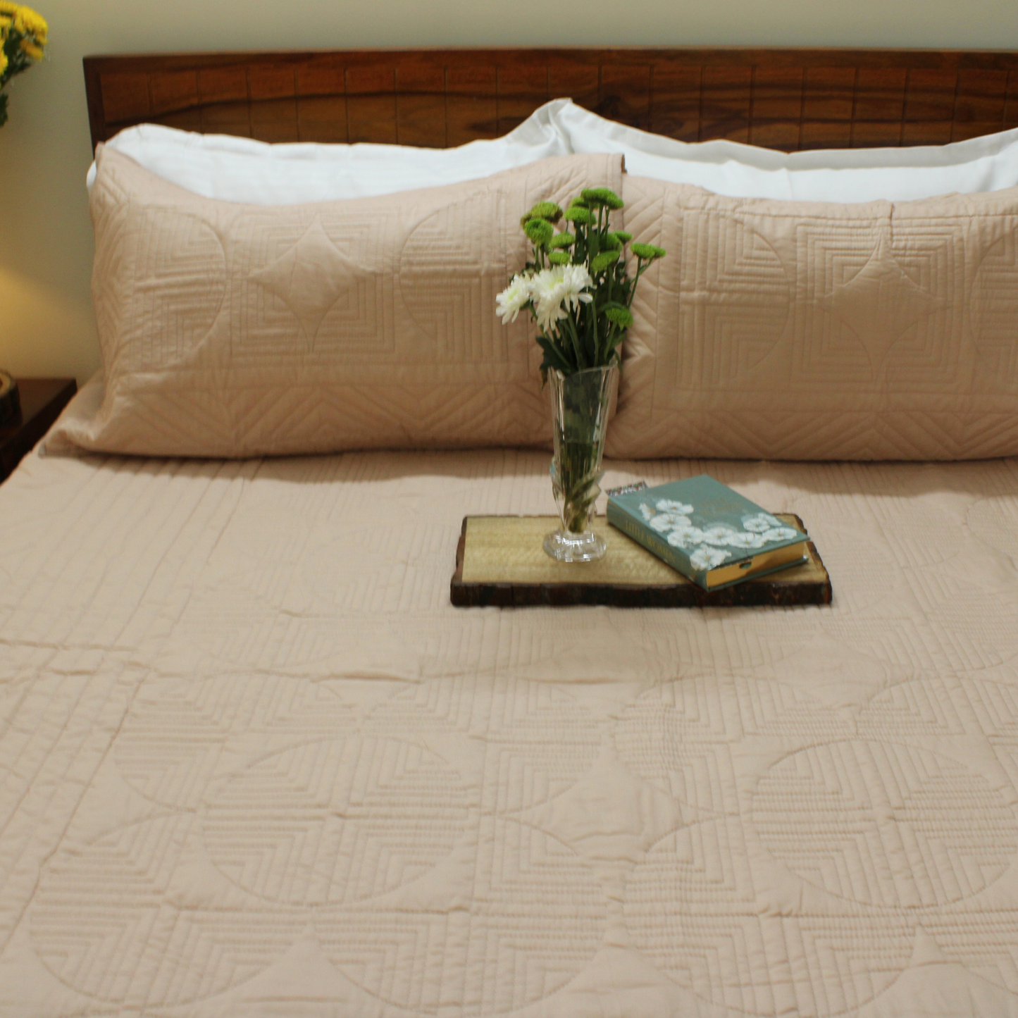 Bedsheet | Cotton Quilted Geometric Peach Mist |  3 Pc Set