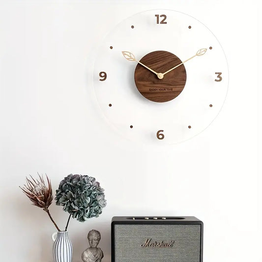 Acrylic Wooden Wall Clock - Silent, Modern Home Decor
