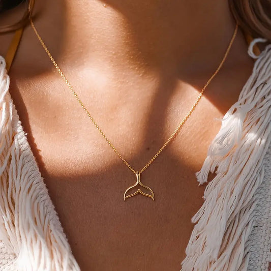 14K Gold Fish Tail Necklace - Elegant Pendant Jewelry