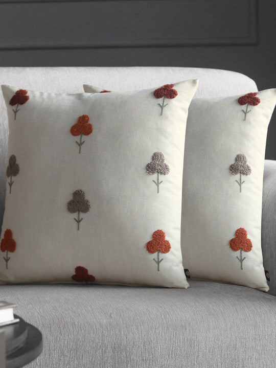 Set of 2 - Embroidered Accent Pillow Covers – Home Furnishings – Premium Cotton, Floral Stitching – 40x40 cm