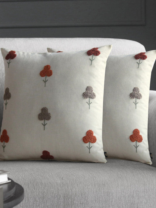Set of 2 - Embroidered Accent Pillow Covers – Home Furnishings – Premium Cotton, Floral Stitching – 40x40 cm