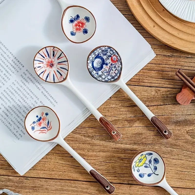 Ceramic Dessert Spoons Set - Colorful Salad Soup Coffee Spoons