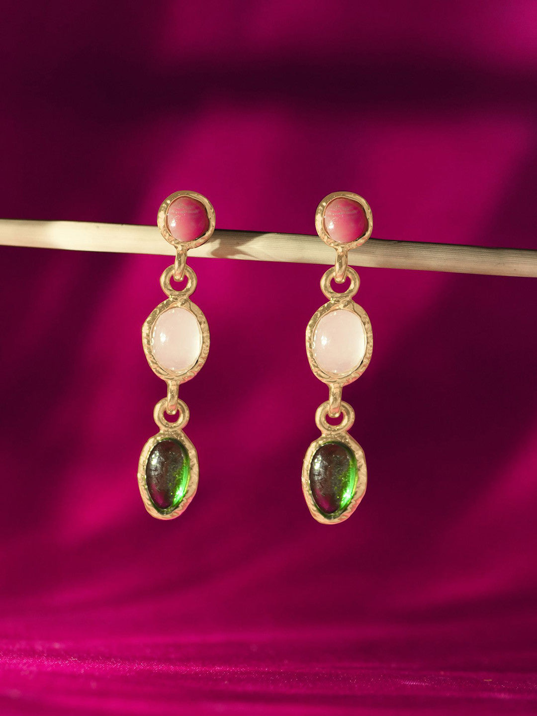 Crystals Circular Drop Earrings – Fashion Earrings – Gold-Toned, Secure Post & Back – 4 cm Length