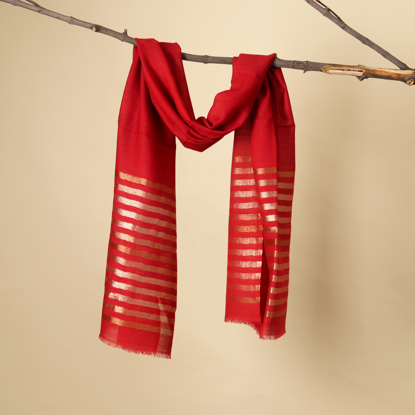 Scarf | Wool Blend Zari Festive Formal | Red