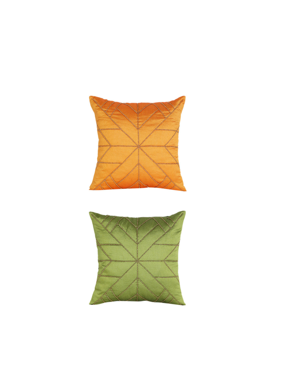 Green Embellished Square Cushion Covers – Decorative Pillowcases – Washable Polyester – 16x16 Inch 2-Piece Set