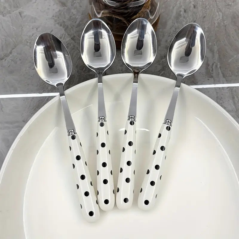 4-Piece Polka Dot Design Stainless Steel Cutlery Set - Ceramic Handle - Dinnerware