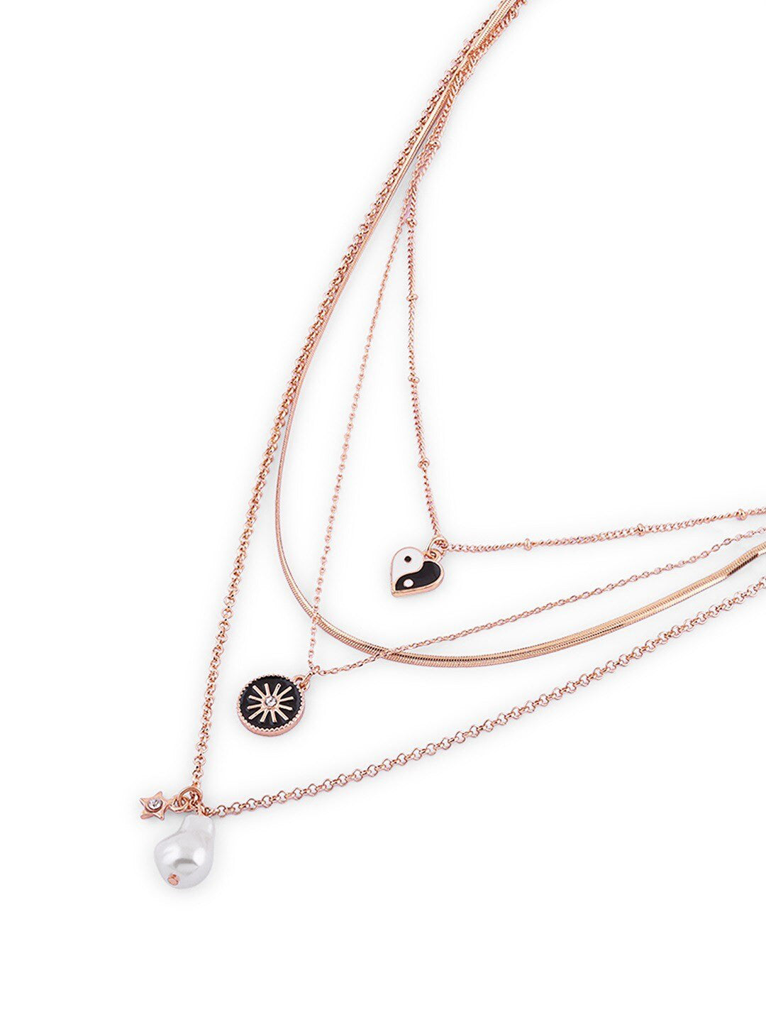 Layered Chain Necklace – Gold-Plated Alloy with Black Stones – 33.5cm Length