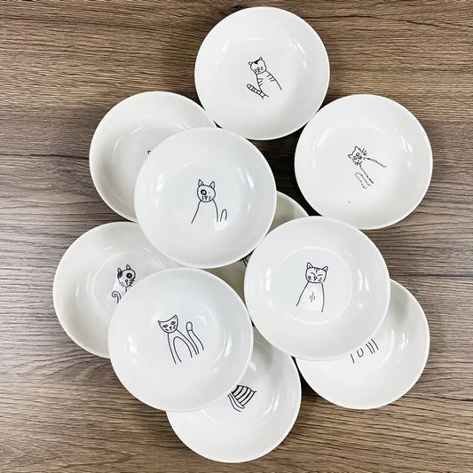 6PCS Cat-Themed Dipping Bowls – Mini Ceramic Sauce Dishes, Gift Set, Dishwasher Safe