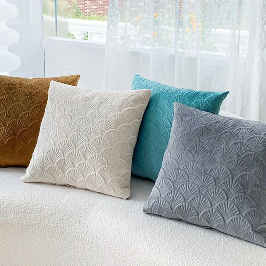 Housse de coussin en velours motif coquille Saint-Jacques – 45 x 45 cm, pour canapé et chambre