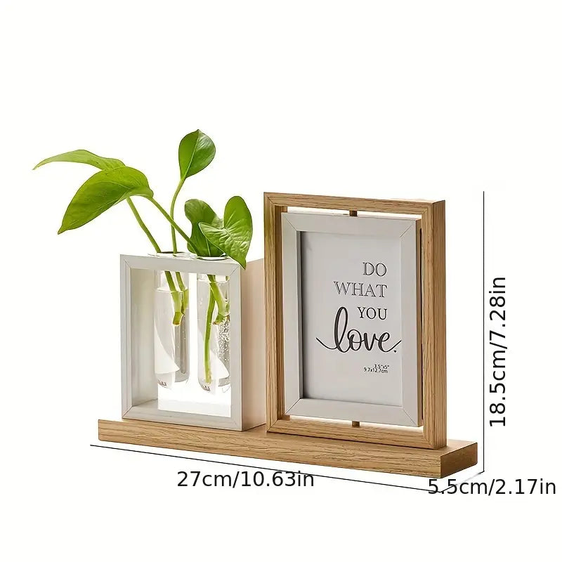 Inspirational Photo Frame with Plant Holders - Wooden Desk Decor