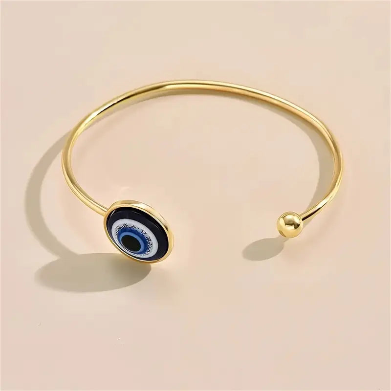Chic Evil Eye Cuff Bracelet – Adjustable Iron & Plastic Jewelry for Casual Wear