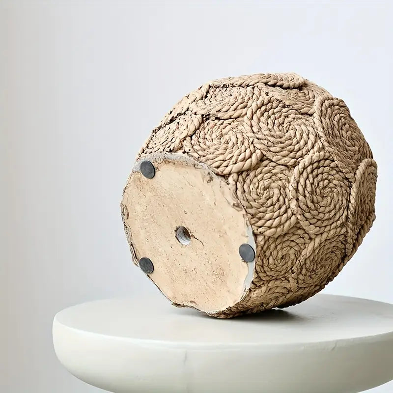 Rustic Cement Planter - Woven Design, Drainage, Indoor/Outdoor