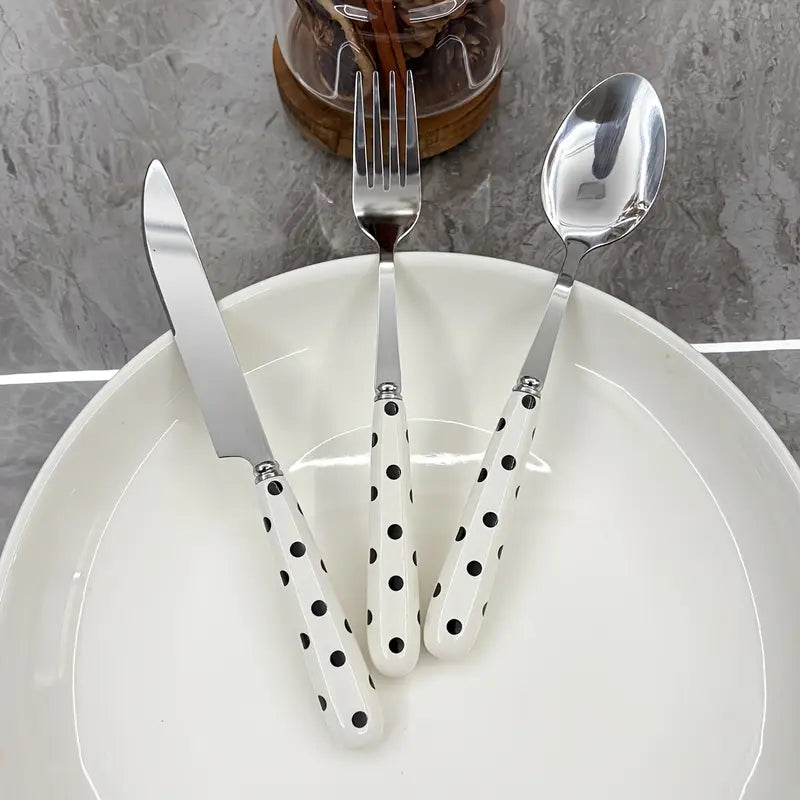 4-Piece Polka Dot Design Stainless Steel Cutlery Set - Ceramic Handle - Dinnerware