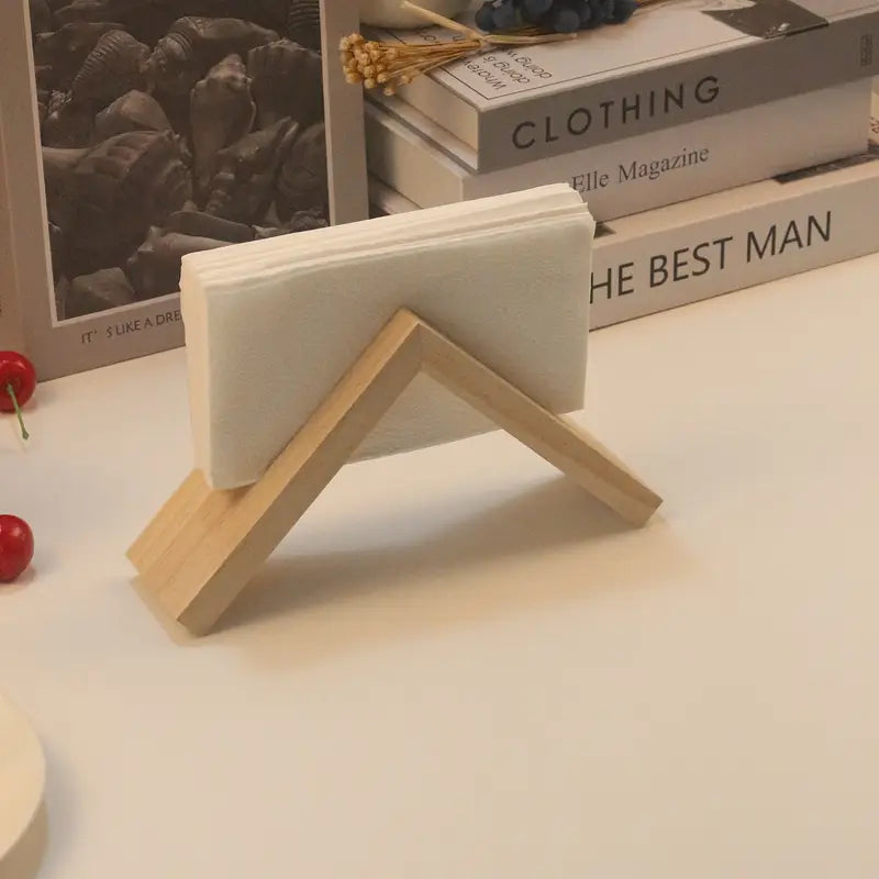 Solid Wood Napkin Holder - Triangle Tabletop Organizer Decor