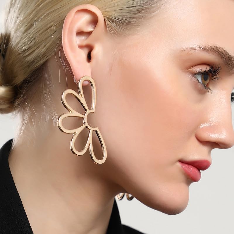 Semi-Flora Drop Earrings – Fashion Jewellery – Alloy, Gold Tone – Push Back Closure