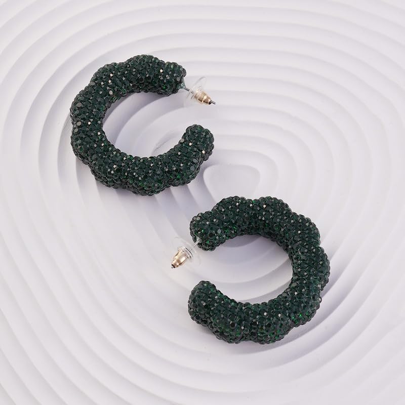 Emerald Green Hoop Earrings – Alloy Jewellery – Push Back Closure – Handcrafted