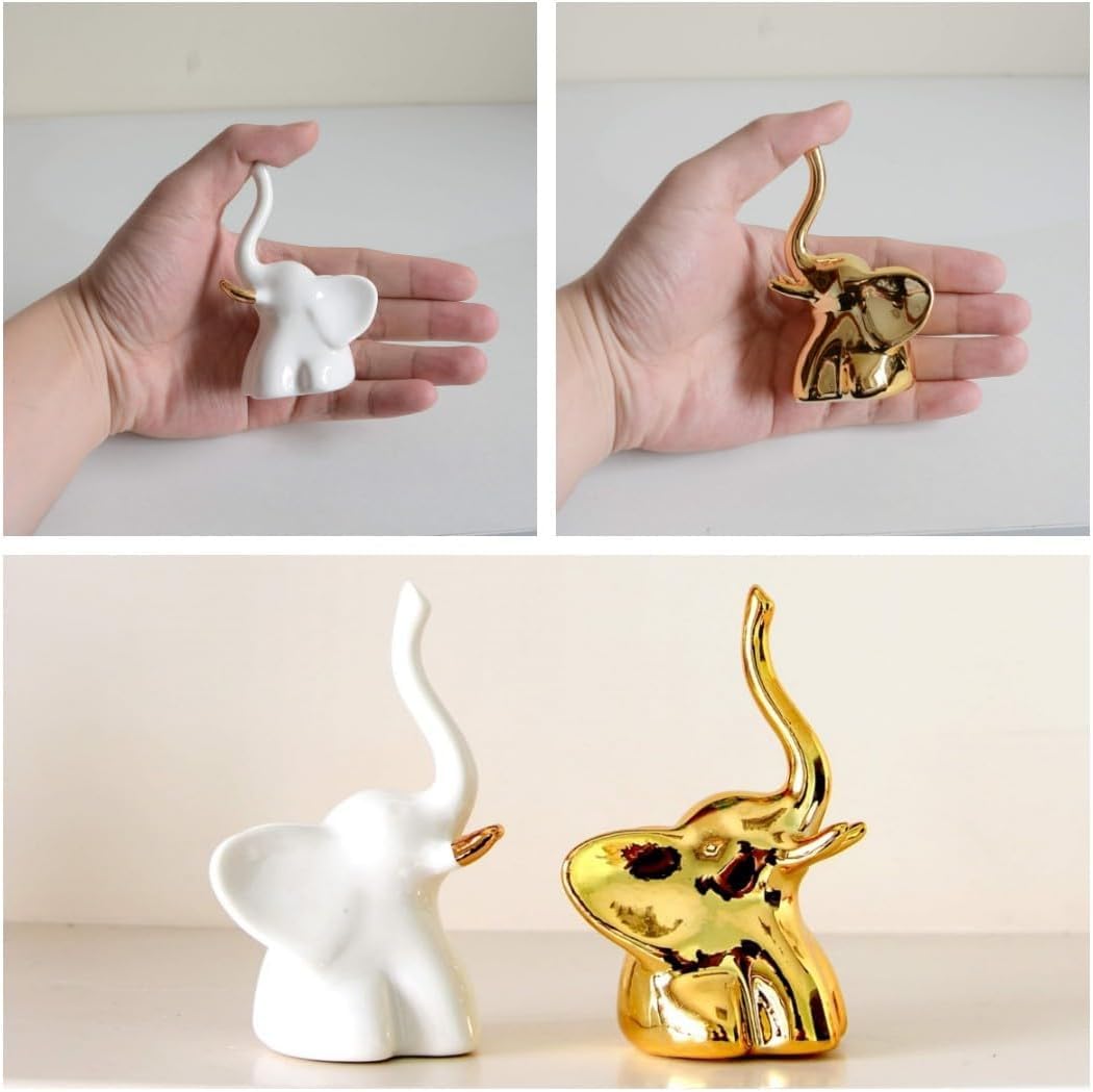 Ceramic Elephant Figurines – Modern White & Gold – 2pc Set