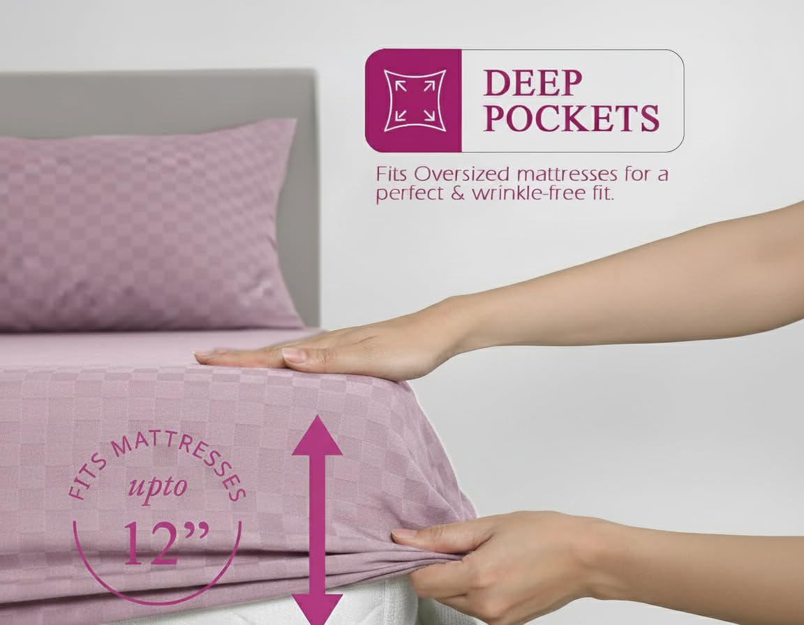 Bedsheet | Fitted Cotton Jacquard Woven Pattern | King Size, 3-Piece Pack, 78x72"