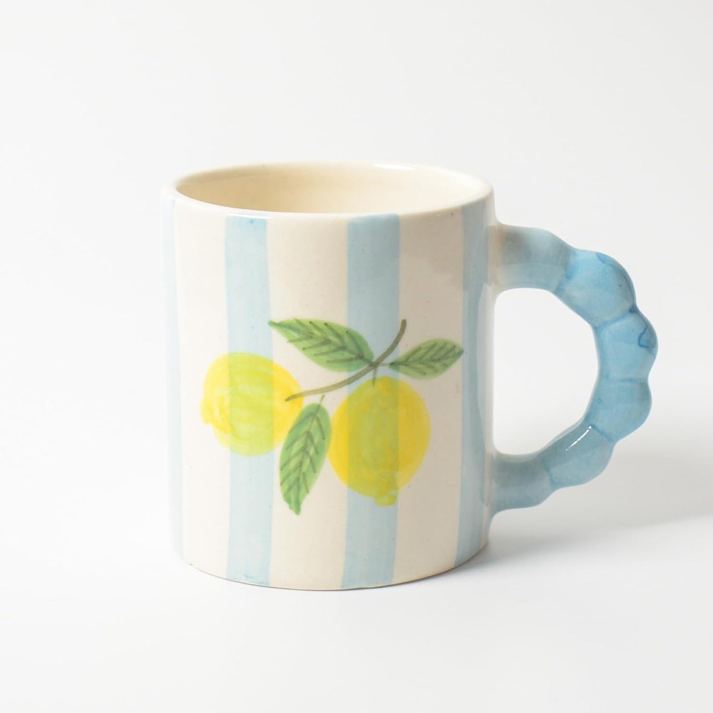 Blue Striped Lemon Mug – Artisan Ceramic Coffee Mug – Sustainable Clay – 250 ML