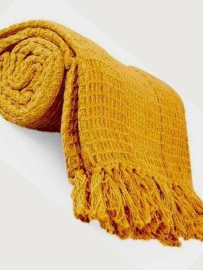 Waffle Knit Throw Blanket – Cotton All-Season – Tassel Accent – 127x152 cm