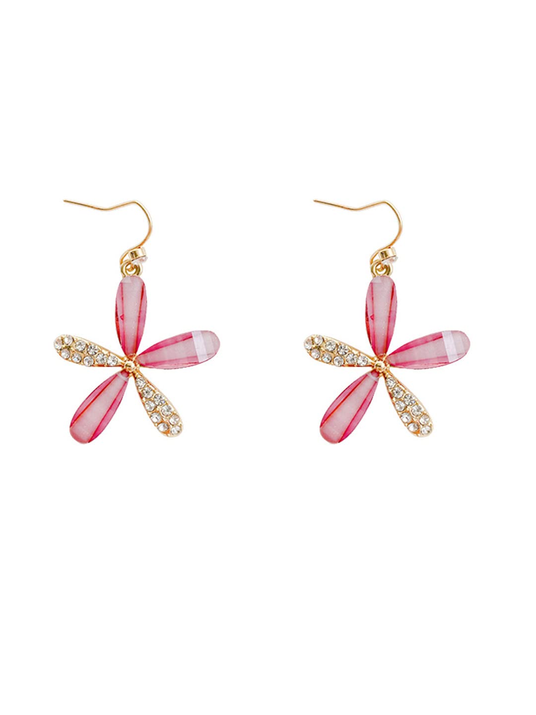 Gold Toned Floral Drop Earrings – Fashion Earrings – Crystal Embellished – Pair
