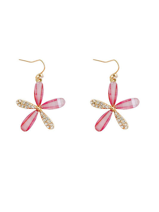 Gold Toned Floral Drop Earrings – Fashion Earrings – Crystal Embellished – Pair