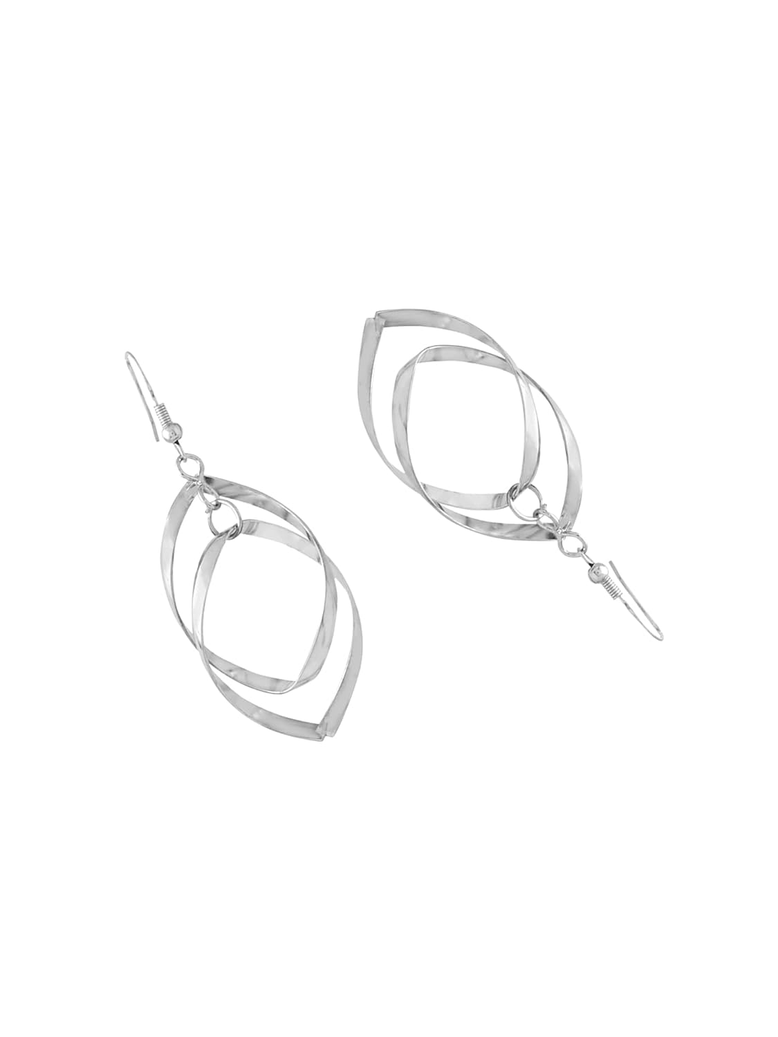 Leafy Shaped Dangler Earrings – Fashion Jewelry – Silver-Tone Finish – Long Style
