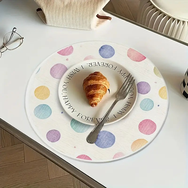 Polka Dot Placemats - Round White Fabric Table Mats (Set of 4)
