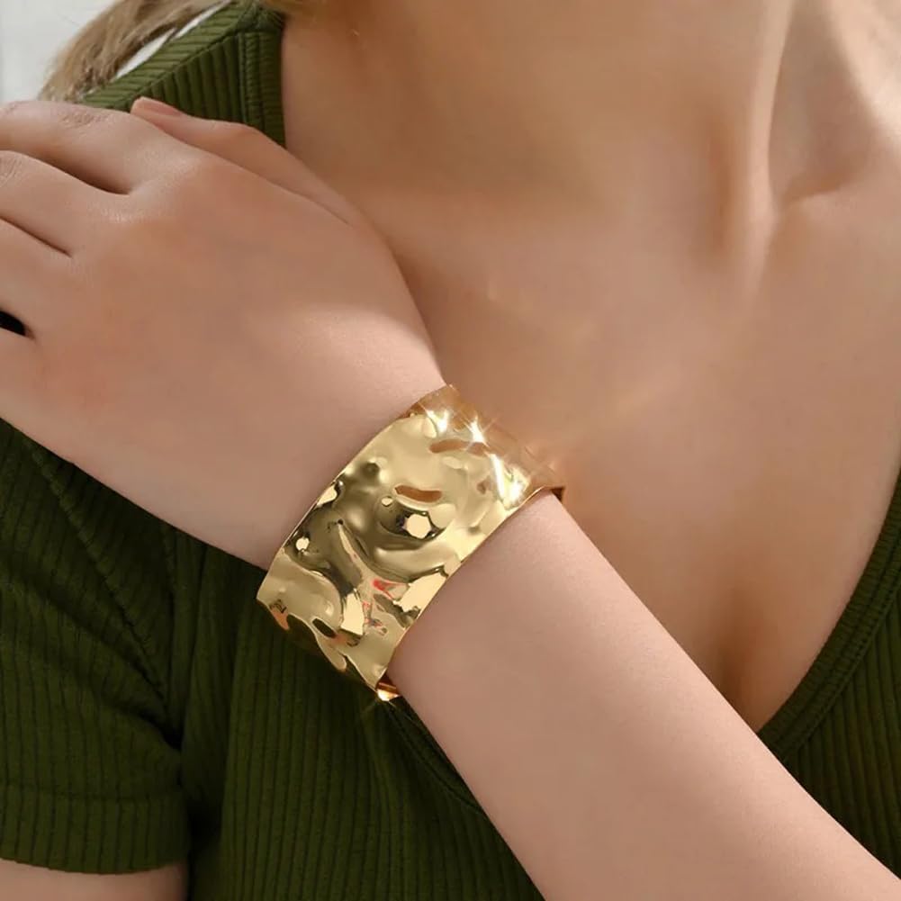 Gold Plated Cuff Bracelet – Imitation Fashion Bangle – Adjustable Fit – Women's Accessories