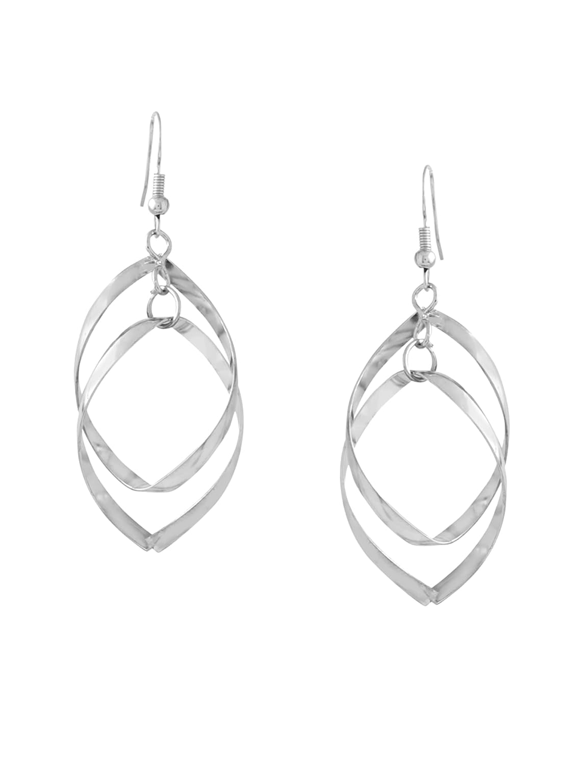 Leafy Shaped Dangler Earrings – Fashion Jewelry – Silver-Tone Finish – Long Style