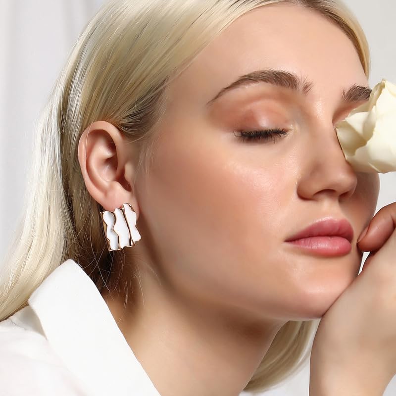 Tactile Stud Earrings – Fashion Studs – Alloy Material – Opal White Colour – Push Back Closure
