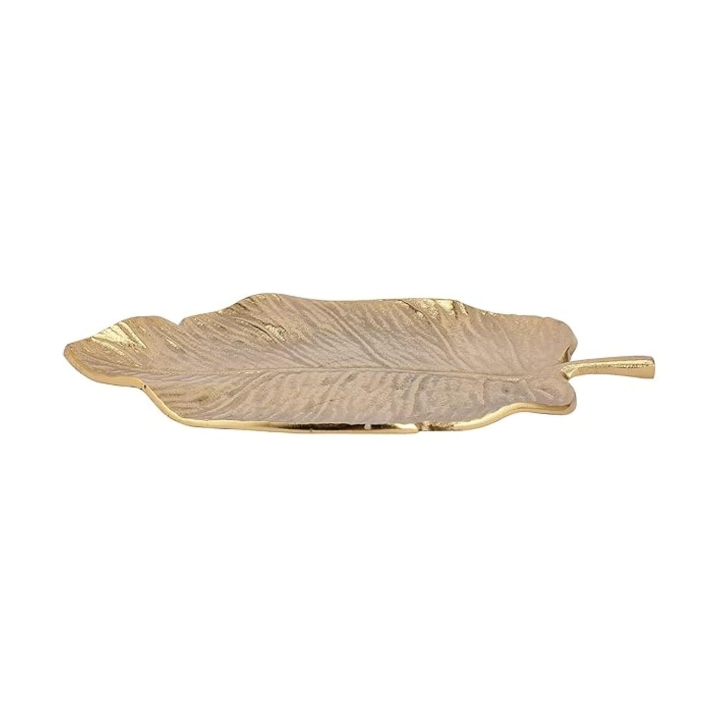 Gold Leaf Decorative Serving Tray – Multi-Use Platter – Gold Metal Leaf Design – Single Unit