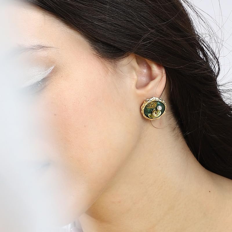 Portrait Stud Earrings – Fashion Jewellery – Alloy, Artificial Pearl, Push Back – Pair