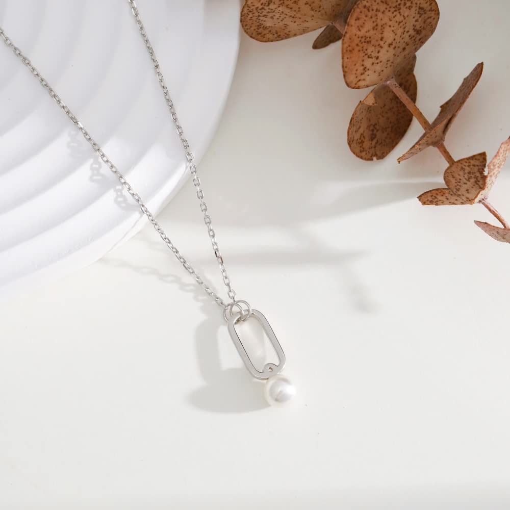 Droplet Necklace – 92.5 Sterling Silver – Pearl Accent Rhodium Plated