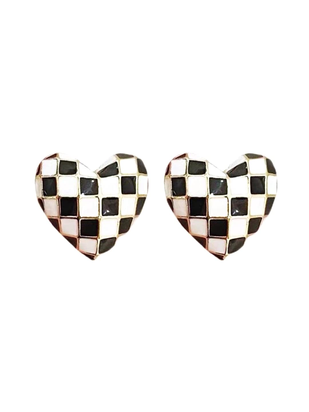 Heart Stud Earrings – Fashion Jewellery – Black & White Contrast Design – Pair