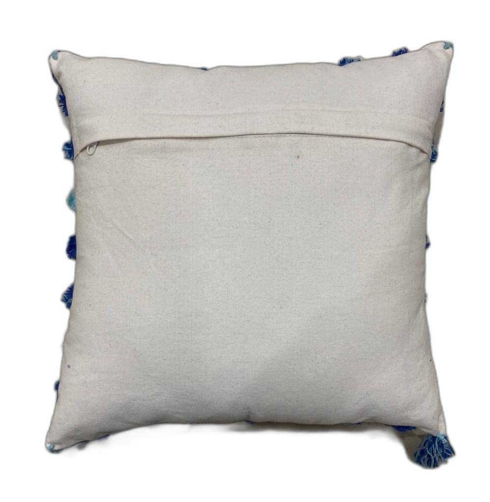 Decorative Cushion Cover – Tufted Geometric, Pom Pom Trim – 16x16 Inch, Single Unit