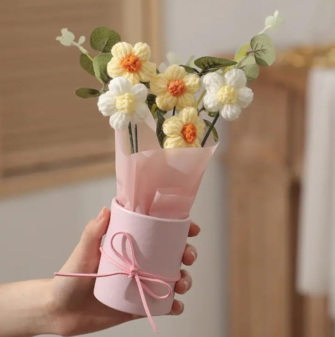 Yellow Daisy Bouquet – Hand-Crocheted Floral Display – Everlasting Cotton – Single Unit