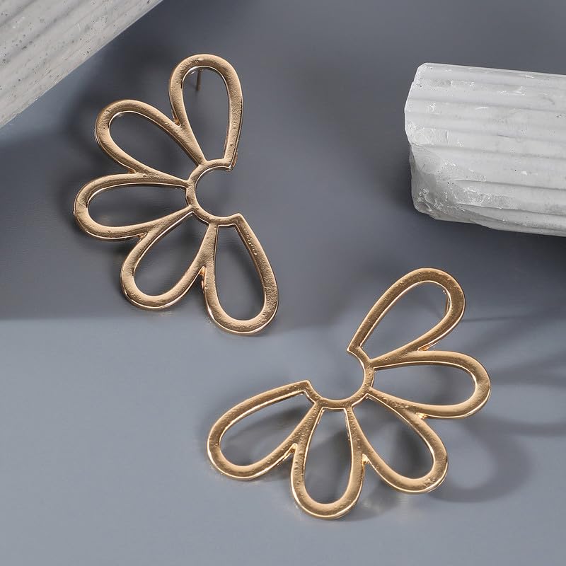 Semi-Flora Drop Earrings – Fashion Jewellery – Alloy, Gold Tone – Push Back Closure