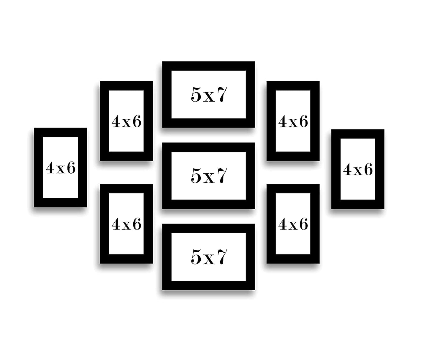 Rectangular Wood MDF Photo Frame Set – Wall Mount Display – Glass Front, Versatile Orientation – 9-Piece Assorted