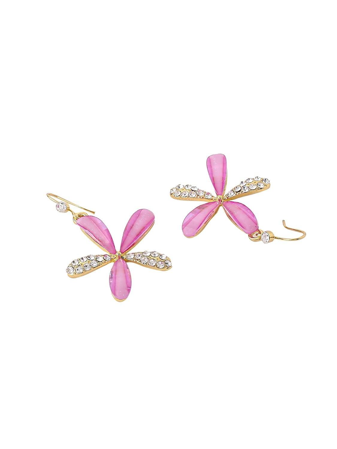 Gold Toned Floral Drop Earrings – Fashion Earrings – Crystal Embellished – Pair