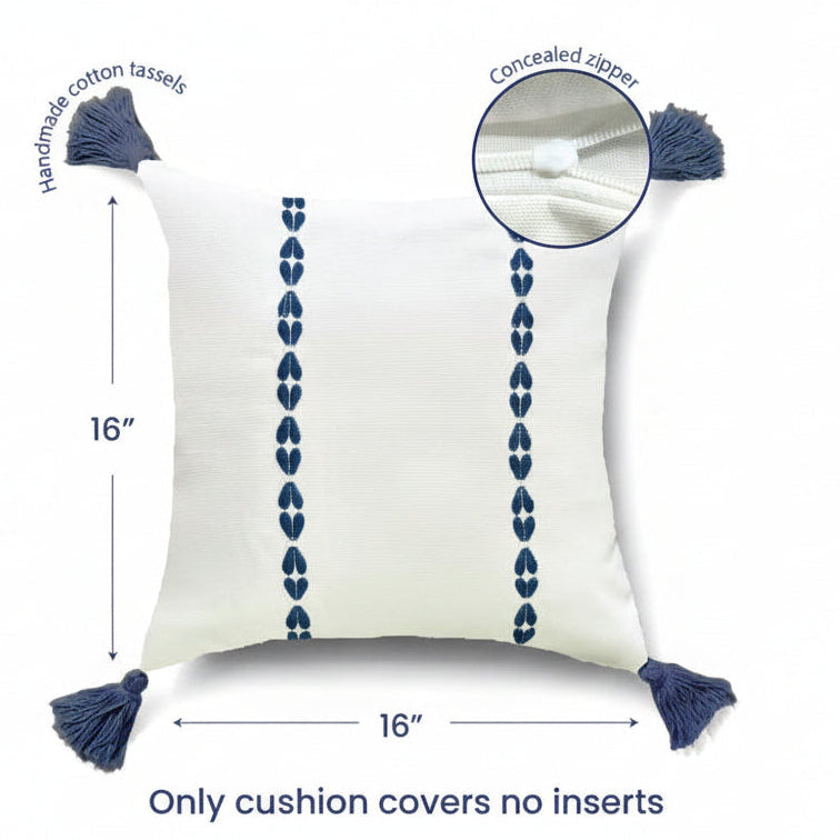 Embroidered Cotton Cushion Cover Set – Home Textiles – Intricate Braid Design – 16x16 inch, Set of 2