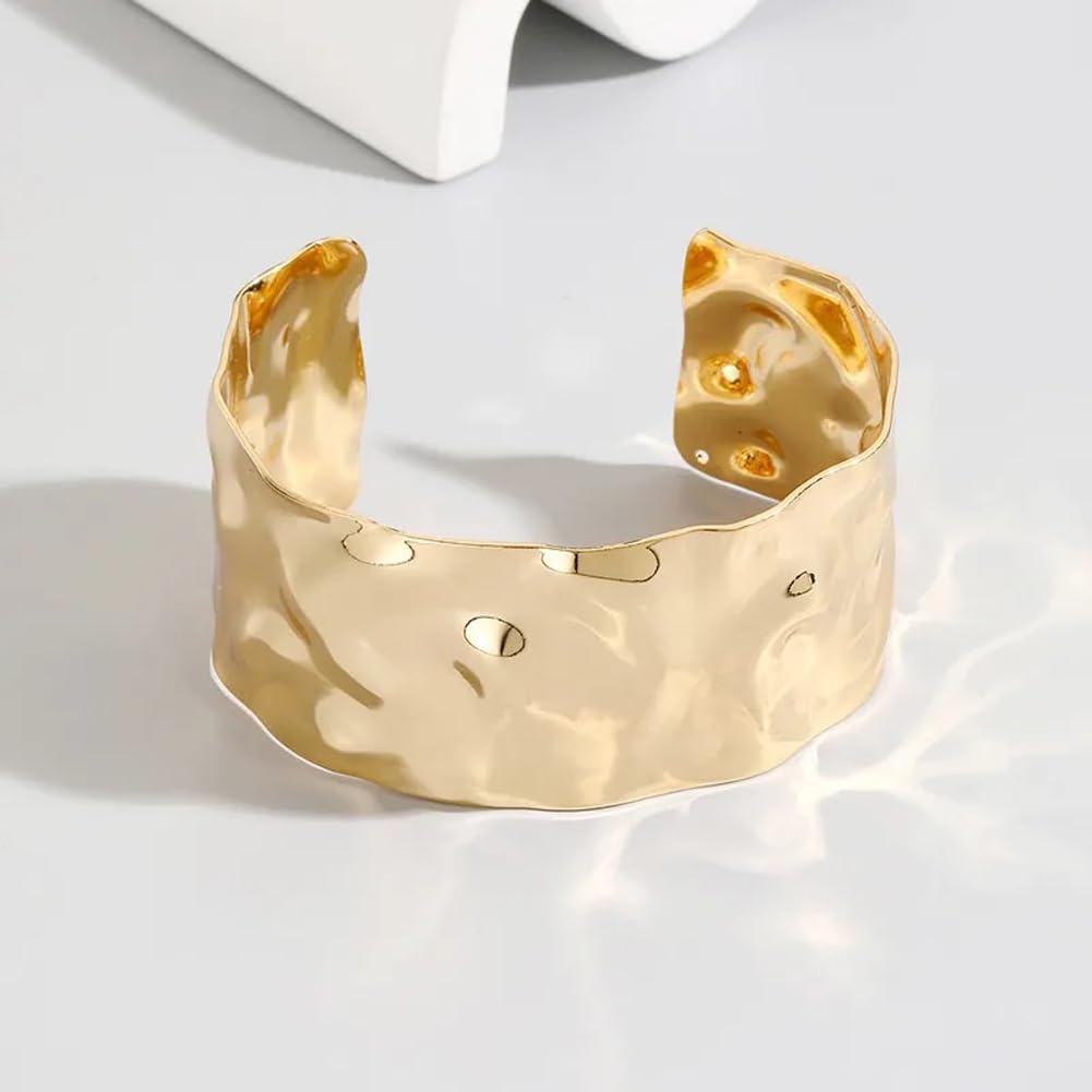 Gold Plated Cuff Bracelet – Imitation Fashion Bangle – Adjustable Fit – Women's Accessories
