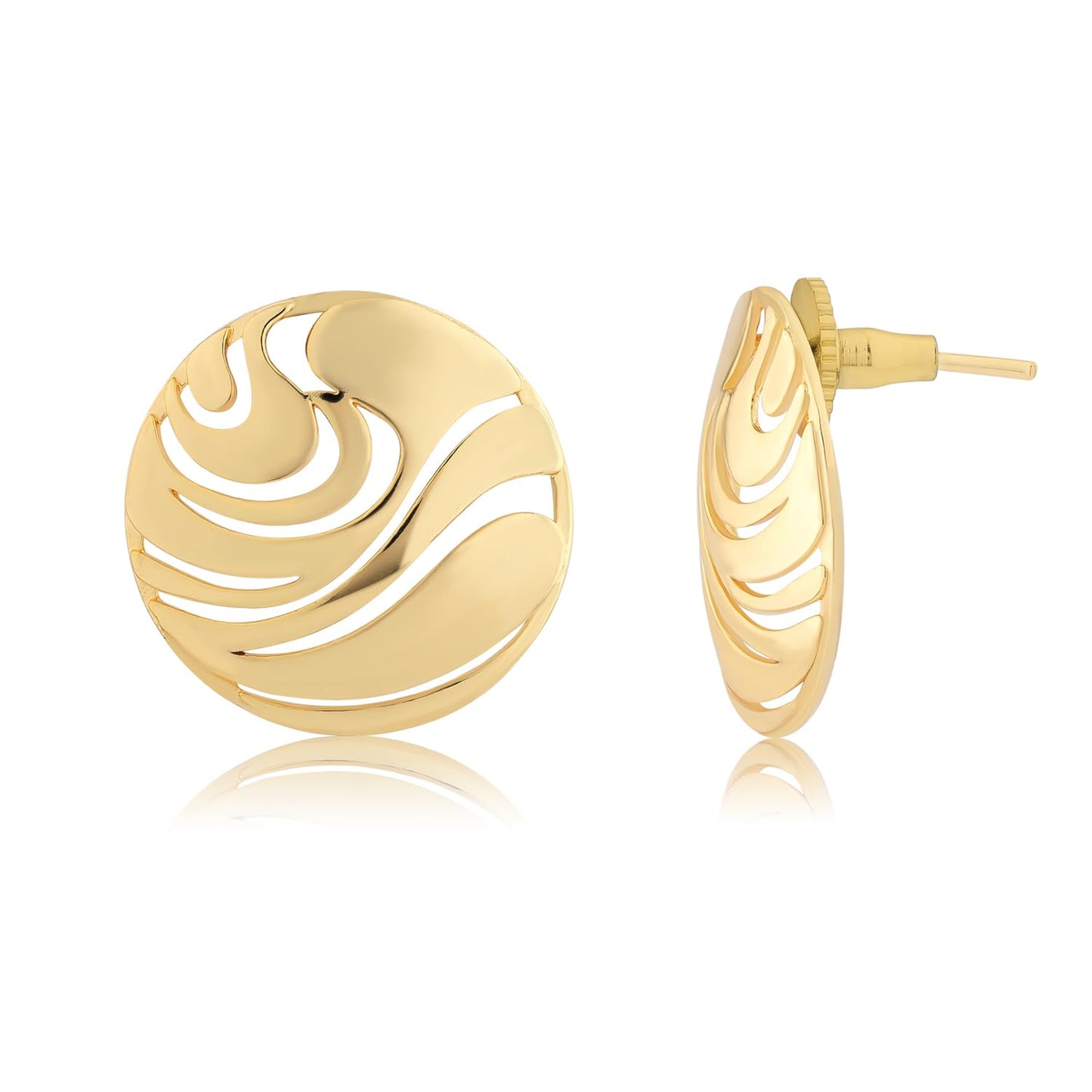 Flow Tide Natures Dew – Stud Earrings – Gold Plated Brass – Anti-Tarnish Layered Cutwork