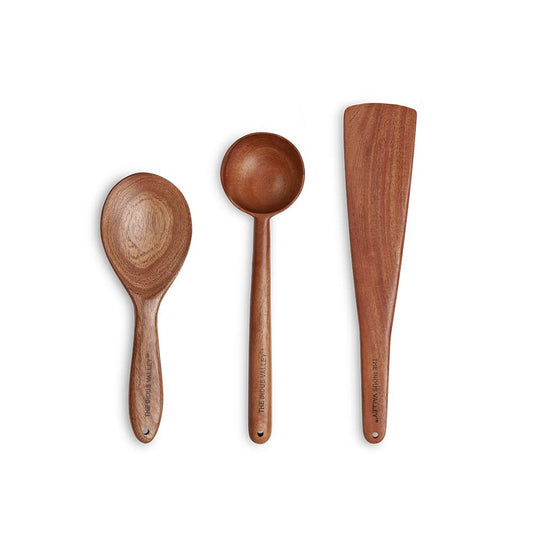 Neem Wood Ladles – Kitchen Utensil Set – Natural, Scratch-Free Cookware – Set of 3 (25cm)